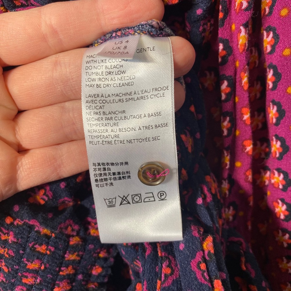 Anthropologie MAEVE Floral  Wrap Top Magenta Navy‎ Long Sleeve  Size 4 - Picture 7 of 8